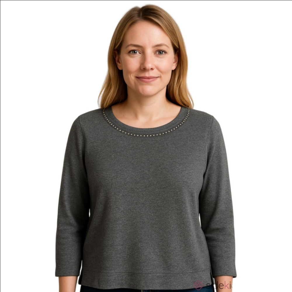Rafaella Gray Cotton Shirt with Studs Women's Medium